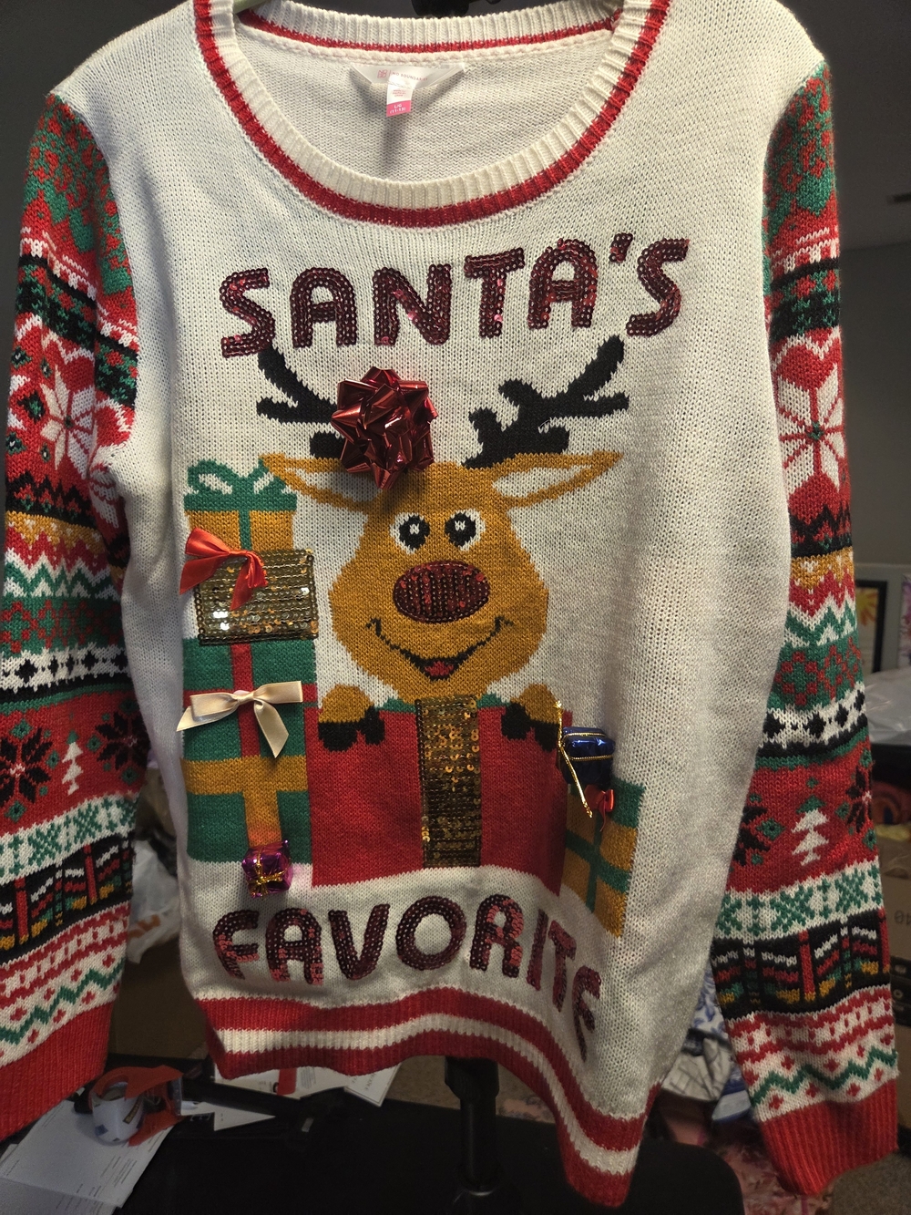 Festive Reindeer Gift Sweater - White & Red